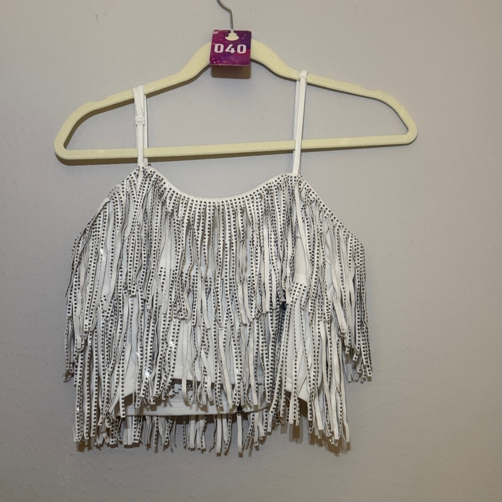 White Fringe Crop Top